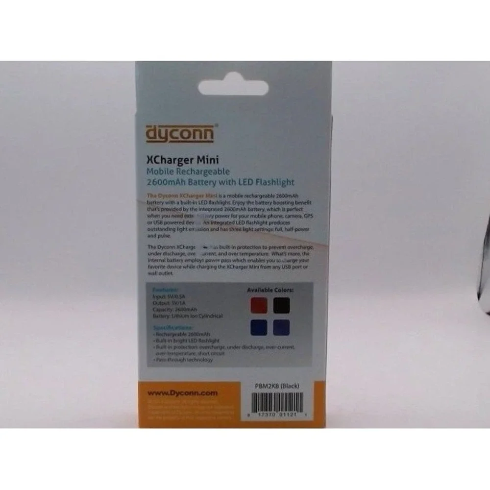 Dyconn- XCharger Mini. Power Bank Charger with Built-In LED HD Flashlight, Black